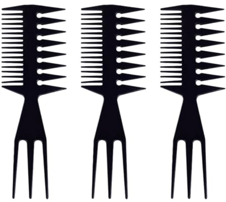 NOPKESV Set di 3 pezzi Pettine 3 in 1, Doppio lato, Denti larghi e grossi, Antistatico, Retro, Pettine capelli uomo, Pettine capelli ricci, Pettine per onde, Per capelli bagnati e lunghi (Nero)