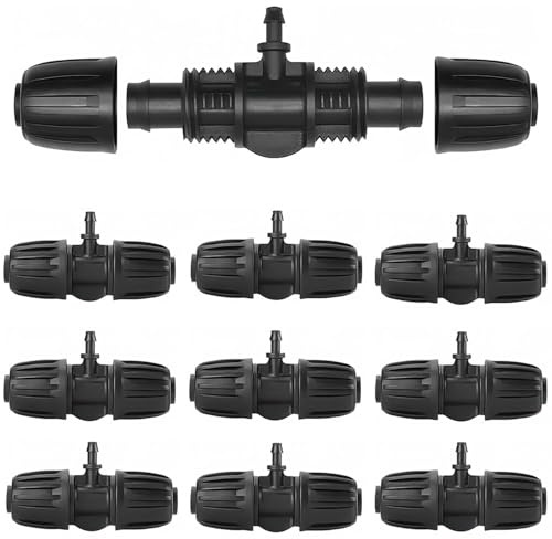 Ezranova Micro Drip - Lot de 10 connecteurs d'irrigation - Réducteur de 1/2 à 1/4 - Pour arrosage de jardin - Raccord en T anti-chute - Pour tuyau d'arrosage goutte à goutte
