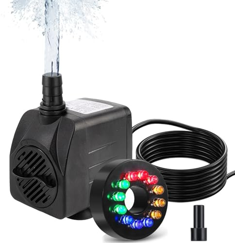 lmoikesz Mini Submersible Water Pump with 12 LED Lights, 15W 800L/H Waterproof Fountain Pump for Aquariums Ponds Fish Tanks Garden Water Features
