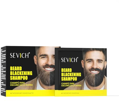 SEVICH Beard Dye Shampoo for Men - 5 Minute Gray Coverage, Long-Lasting Black Color with Natural Extracts, Travel Size Individual Packets (10x15ml)