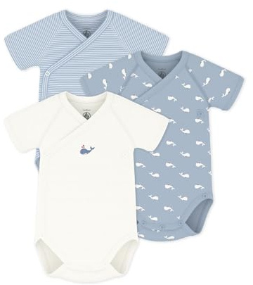 Petit Bateau Lot de Bodies Croisés Manches Courtes en Coton Imprimé Bébé Multicouleur sous Vêtements Jour Mixte Bébé (Lot de 3)