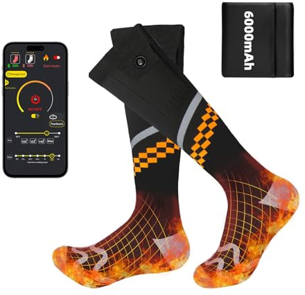 Calze Riscaldanti - Frskalet 2 * 6000mAh Calze Riscaldate con Batteria Ricaricabile Controllo App, 4 Impostazioni Calore, Calze Elettrici Donne Uomini Ideali per Sport All'aria Aperta e Come Regalo