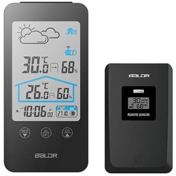 Nikou Previsioni meteo wireless per interni ed esterni, termoigrometro, orologio digitale, barometro, fase lunare con sensore
