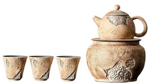 CPDDNGZMKK Teetassen-Sets Teezeremonie-Set, Teekanne Und Teetassen-Set, Jianshui-Halter, Teeservice, Ornamente, Grobe Keramik, Altes Steinschlamm-Teeset, Komplettes Set Reise-Teeset