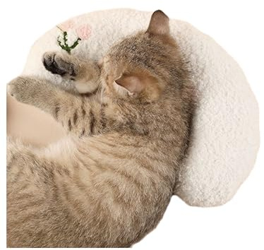 Chewbrary Pillow for Cat, Small Moon Pillow for Kitty, Ultra Soft Cat Pillow Sleeping Improve, 10x6x2 Inch, Machine Washable, Quick-Drying, for Cats & Small Dogs (White)