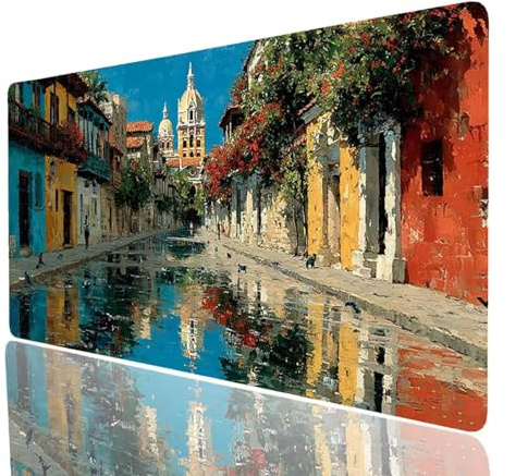 Ville Tapis de Souris Paysage Imperméable Tapis de Souris XXL 900x400x3mm, Gaming Mouse Pad Améliorer la Précision et la Vitesse, Mouse Pad pour Bureau Gamer Clavier sans Fil Pc Portable Model-5452
