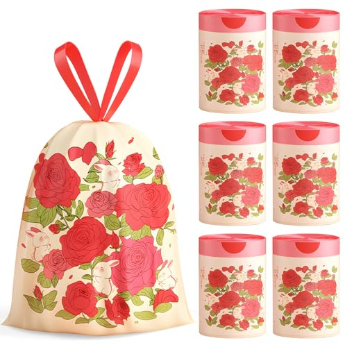 Müllbeutel mit Rosenduft, klein, 10–15 l, mit Kordelzug, 180 Stück, für Zuhause, Büro, Küche und Badezimmer, die Ihren Schwingdeckeleimer frisch riechen lassen, schöner Druck, 45 x 50 cm