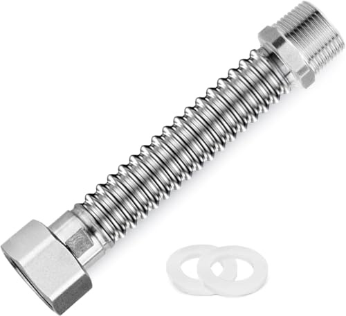 Xstary 40cm 304 Edelstahl Wellrohr,Edelstahl-Flexrohr Panzerschlauch 3/4 Zoll Ausziehbar Flexschlauch Universelles Anschlussrohr G3/4 DN20 Verbindungsrohr für Wasseranschluss Heizung Enthärtungsanlage