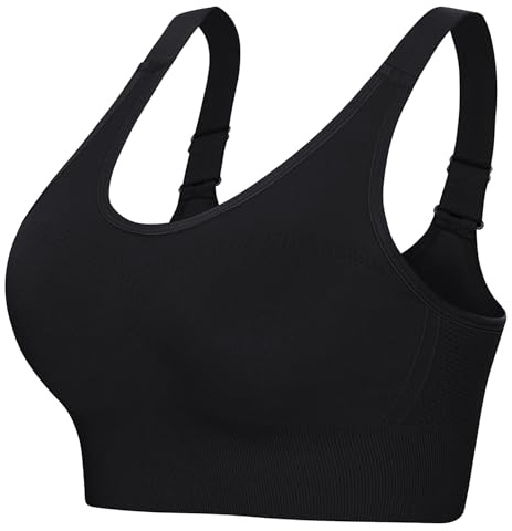 Leversic Top Palestra Donna Reggiseno Sportivo con Spalline Larghe Regolabili Schiena Reggiseni Sportivi Supporto Medio-Alto Running, Fitness, Yoga Nero M