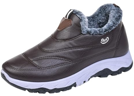 Generisch Winter Shoes Men's Waterproof Faux Leather Ankle Boots Thick Sole Winter Boots Warm Lined Winter Boots Thick Sole Hiking Boots Fleece Snow Boots Fluffy Slip-On Boots, brown, 7 UK