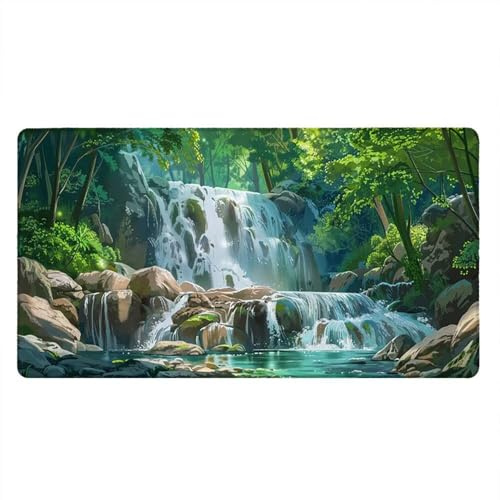 Tappetino Mouse Gaming XXL, 2000x1000x3mm Grande Tappetino Scrivania Cuciti Base in Gomma, Mouse Pad Impermeabile Antiscivolo, PC Desktop Ufficio, Migliora Precisione Velocità (Cascata Foresta) xR7655