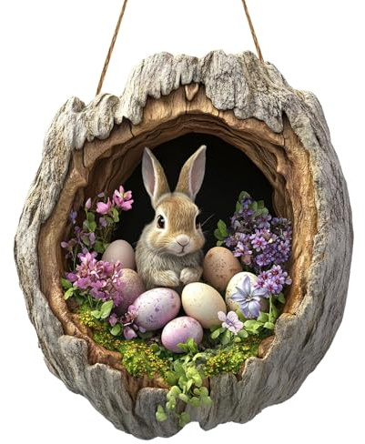 Osterkranz Haustür Ostern Türschild Türkranz Ostern Frühling Ostern Außen Innen Türdeko zum Aufhängen Osterdeko Fenster Hängend Osterschmuck Holz Osterhase Deko Modern Frühlingsdeko Draussen