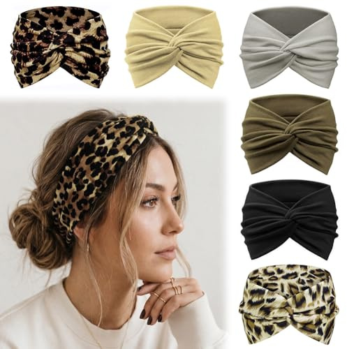 AOOHA Hair Bands for Women,6 Pcs Vintage Turban Elastic Head Bands,Elastic Head Bands Boho Wide,Yoga Sports Hair Accessories,Twisted Knot Hair Accessories, Summer Fashion Accessories