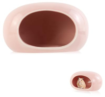 LuckyOpt Escondite de cerámica para hámsteres, casa de hámster refrescante para todas las estaciones, cueva de hábitats para hámsteres enanos, jerbos, ratones (rosa)