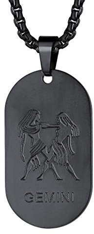 FaithHeart Sternzeichen Halskette für Herren Jungen, Schwarz Kette mit Sternbild Anhänger, Punk Dog Tag Anhänger für Geburtstag Weihnachten Valentinstag