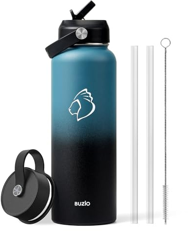 BUZIO Borraccia in acciaio inox 1183ml, isolato con cannuccia e tappo flessibile, 48h freddo/24h caldo, doppia parete, ampia apertura, senza BPA, a prova di perdite, Indigo Crush