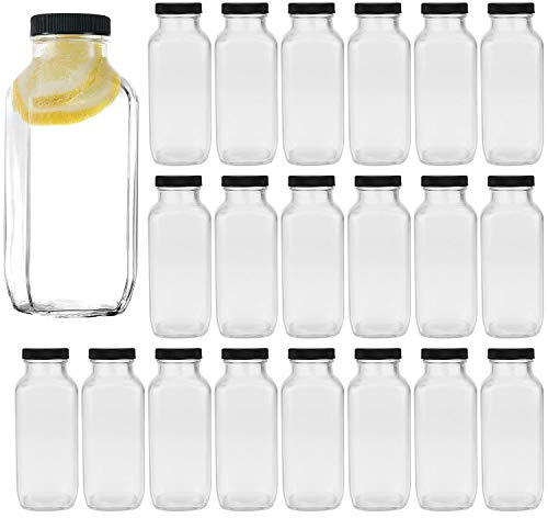 Encheng Vintage Water Bottles,Glass Drinking Bottles 16oz,Square Beverage 500ml With Lids For Kombucha,Tea,Glass Homemade Drinks,Travel Reusable Milk Juiceing 20Pack