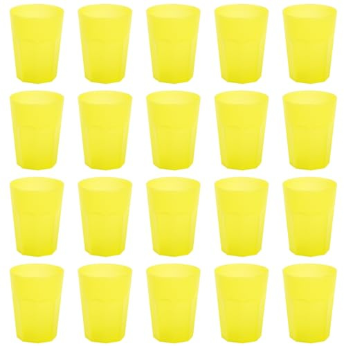 Engelland - 20 x Plastikbecher, Trinkbecher, Gelb, Frostoptik, 250 ml, mit Eichstrich, bruchfest, stapelbar, Mehrweg, Kunststoff, wiederverwendbar, Party-Becher, Trink-Glas