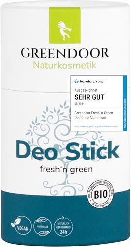 GREENDOOR Deo Stick fresh'n green 50g, festes Deodorant mit frischem Duft, Bio Deostick ohne Aluminium für lange sichere Wirkung, unisex Herren woman Männer Deostift, vegan natürlich plastikfrei
