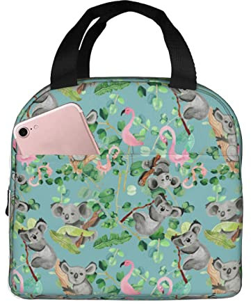 XVBCDFG Bolsas de almuerzo con estampado de koala y flamenco rosa para hombres y mujeres, fiambreras reutilizables aisladas, pequeñas bolsas de almuerzo Bent