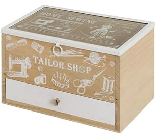 DRW Costurero de Madera y Cristal con Cajon 24x16x15 cm