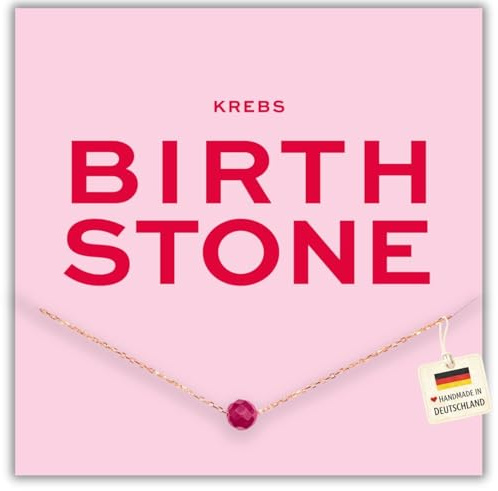happymaker - Geburtsstein Kette, vergoldete Silberkette 925 mit echtem Edelstein als Geburtsstein für jedes Sternzeichen, handgefertigt in Deutschland, Spruchkarte und Geschenkverpackung