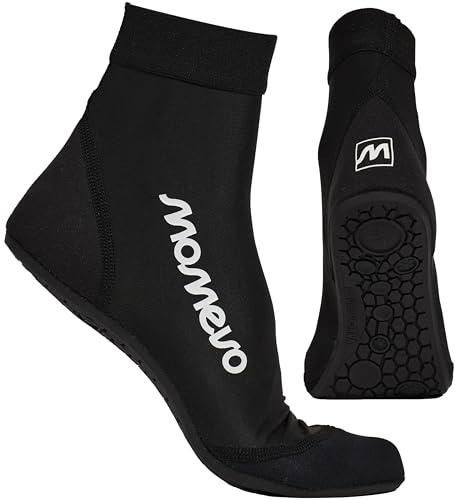 Momevo - Splashies Wasserschuhe - Seeigelfeste Badeschuhe aus Neopren mit Stabiler Sohle - Schützt vor Spitzen Gegenständen für Komfortables Laufen am Strand - Unisex Schwarz 46/47