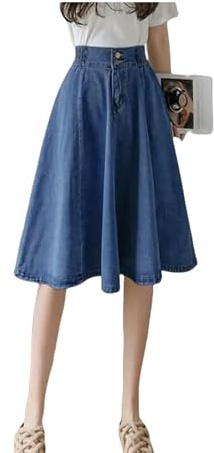 HHNNL Gonna di Jeans Gonnocchina di Sussidi per La Vita Ad Alta Vita Elastica Vintage Elastica con Gonne da Donna A-Line da Donna-Blu Scuro-XL