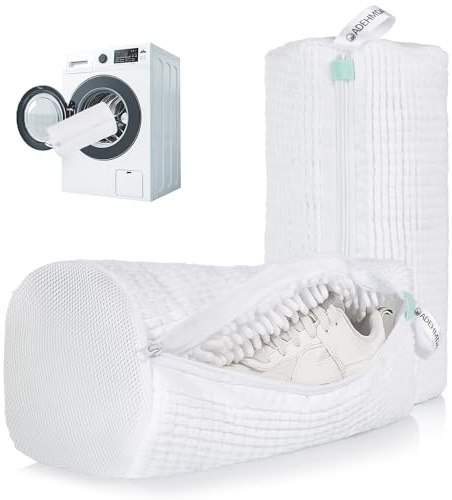 ADEHMDA 2Pcs Shoe Washing Machine Bag, Sneaker Laundry Bag for Washing Machine, Extra Long and Thick Microfibre Fluff, Reusable for Washer and Dryer (2pcs, White)