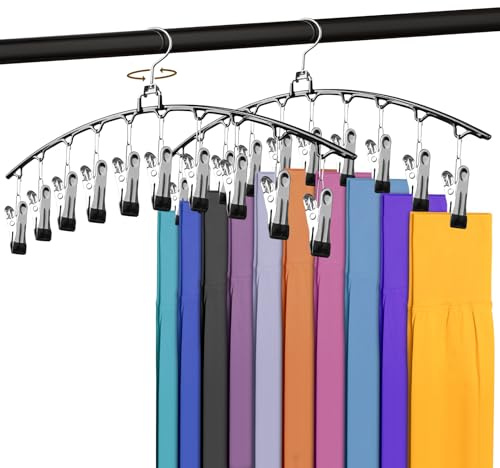 2 Pezzi Appendini per Pantaloni con Gancio Girevole a 360° | Grucce Appendiabiti Salvaspazio Armadio per Leggings, Pantaloncini, Gonne, Cappelli, Sciarpe e Calzini (10 Clip)