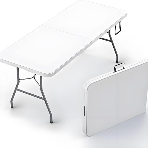 sinlikon Tavolo pieghevole da esterno 180 cm, rettangolare per Jadin Camping, Picnic (bianco)