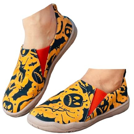 Xbemkste Halloween-skor dam slip-on fritidsskor halloween platta skor kanvas skor bekväma slip-skor bekväma promenadskor avslappnade tofflor
