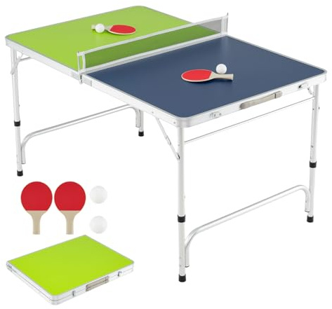 COSTWAY Tavolo da Ping Pong Portatile 120 x 76 cm, Set di Tennis da Tavolo Pieghevole con Rete, 2 Racchette, 2 Palline, Altezza Regolabile a 3 Livelli, Struttura in Alluminio, da Interno ed Esterno