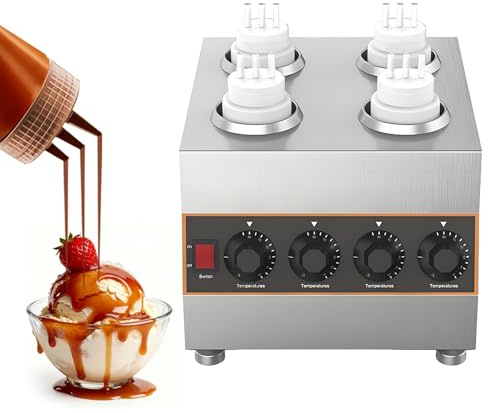 Kommersiell Nachoost Dispenser-Värmare, Elektrisk Såsvärmare för Varm Chokladsås och Choklad, Inkluderar 4×22oz/650ml Kramflaskor