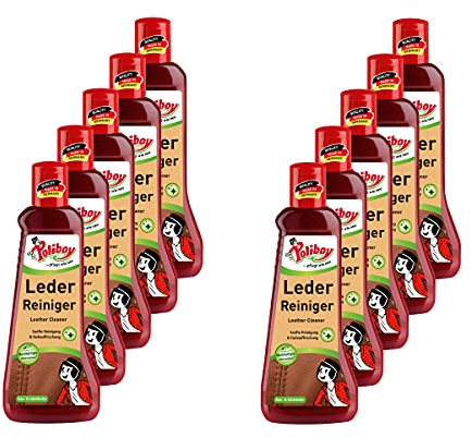 Poliboy - Leder Reiniger - für alle Lederarten, Kunstleder und Materialmix - extra langer Anlaufschutz - Lederreinigung - 10er Pack - 10x200ml Flasche (2 Liter) - Made in Germany