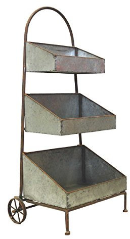 Keyhomestore- Vaso portafiori in Metallo Carrello per Fiori arredo da Giardino fioriere per terrazza a Tre Ripiani con Ruote - Altezza cm 87