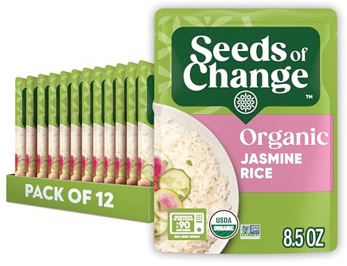 SEEDS OF CHANGE Certified Organic Jasmine Rice, Organic Food, 8.5 oz Pouch (Pack of 12)