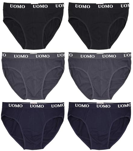 Poligono Calzoncillos Slips Hombre, Ropa Interior Masculina de Algodón Transpirable, Slips de Buena Elasticidad, Paquete de 6, Multicolor, 2 Negros, 2 Azules, 2 Grises, XX-Large