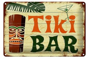 Blechschild 20x30cm gewölbt Tiki Bar Hawaii Cocktails Music Live Hinweis Deko Geschenk Schild Vintage
