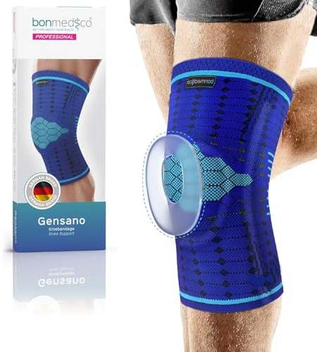bonmedico Rodillera Deportiva de Compresión Unisex con Gel de Silicona – Soporte para Menisco y Ligamentos, Running, Gimnasio, Ciclismo, Deportes, Azul S