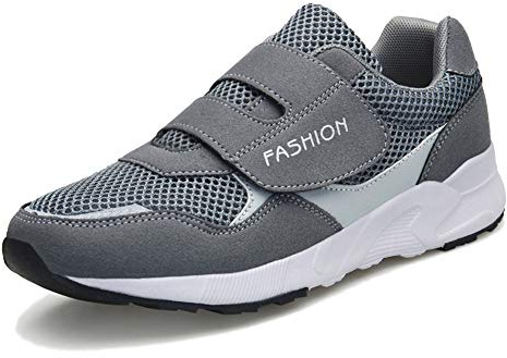 LEADER SHOW Women's Casual Flats Non-Slip Sneakers Elderly Safety Comfortable Walking Shoes (8.5, Grey)
