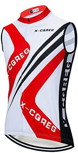 X-CQREG Herren Radtrikot ärmellos Fahrradbekleidung Sommer Reiten Fahrrad Radwesten Shirt Atmungsaktiv Radfahren Top Kleidung, Rot, XL