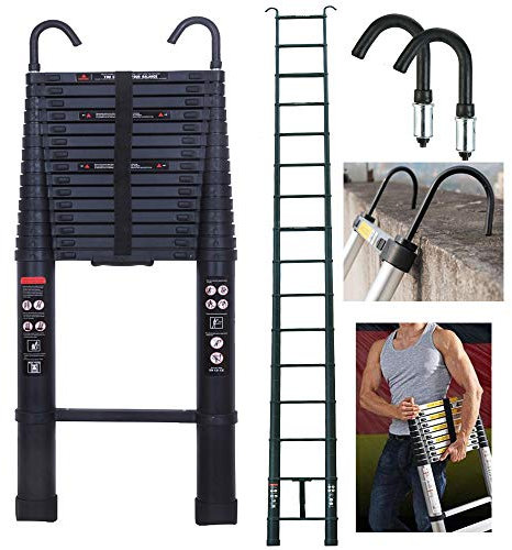 6.2M/20.35ft Aluminium Extension Telescopic Ladder Multi-Purpose Foldable Ladders and Roof Hook Portable Space-Saving EN 131 Certificate Max Load 150kg/330lb for Attic Loft - Black