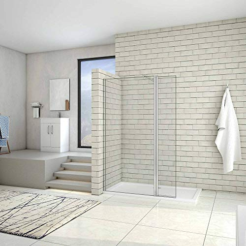 AICA paroi de douche 50x200cm+30x200cm paroi de douche à l'italienne avec un retour de 30cm et une barre de fixation extensible