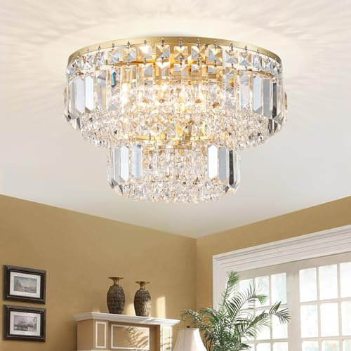 BESTIER moderne or cristal encastré lustre éclairage LED plafonnier luminaire lampe pour salle à manger salle de bain chambre salon 4 ampoules G9 requises D33 x H24