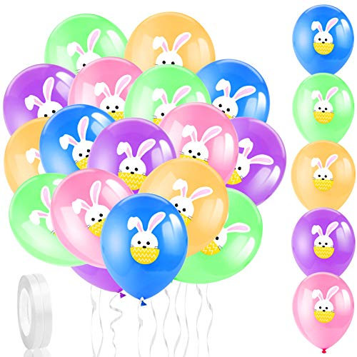 HOWAF 30 Pcs Easter Party Balloons Latex Bunny Balloons Rabbit Balloons for Festival Home Spring Easter Birthday Party Decoration Supplies, 5 Colors