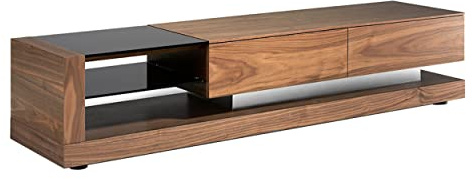 Angel Cerdá - Mueble TV Moderno Madera Nogal y Cristal Tintado Negro | Patas de Acero, Módulo de Almacenaje, Duradero y Funcional, Mueble TV Salón 200 x 45 x 38 cm
