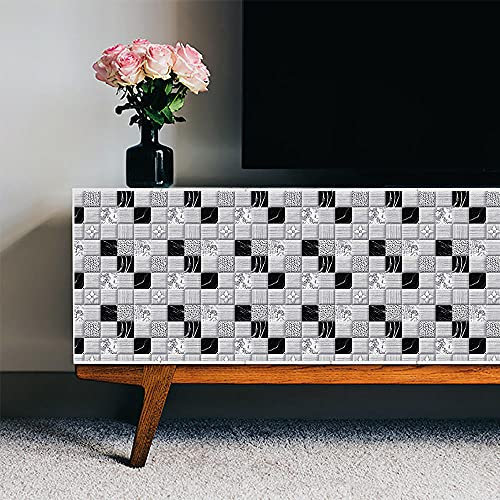 Stick on Tiles Checkered Gray Black Tile Stickers PVC Self Adhesive Wall Tiles Heat Resistant Tile Stickers for Kitchen Bathroom Waterproof Peel and Stick Floor Tiles Tile Paint 10x10cm