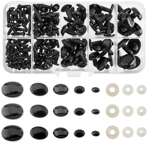SUPERFINDINGS 125 Stück Sicherheitsaugen Ovale Sicherheitsaugen 6mm/8mm/11mm/14mm/17mm Stofftieraugen Harz Sicherheitsaugens Mit 125pcs Unterlegscheiben für Puppe Plüschtier Teddyaugen
