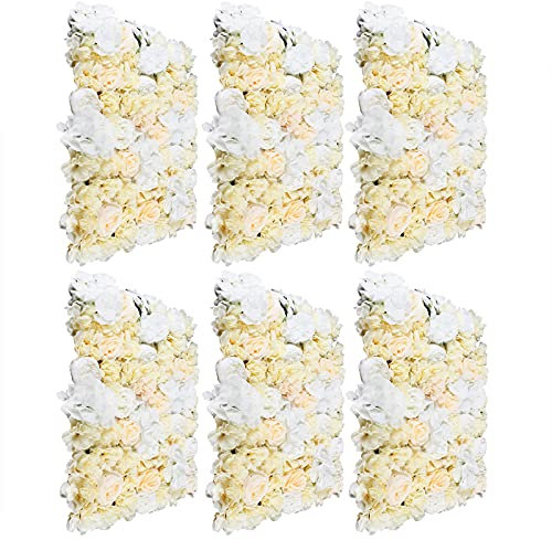Fetcoi 6PCS Künstliche Blumenwand ​Fake Blumen Kunstblumen Rosenwand Gefälschte Blumenwand Rosen Deko Blumen für Hochzeit Fotografie Party Hintergrund Dekoration, 40 * 60cm Weiß+Gelb